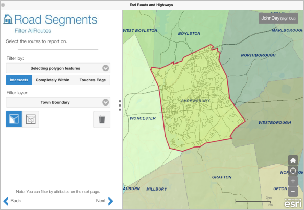 Selecting routes that intersect a town boundary Selecting routes that intersect a town boundary